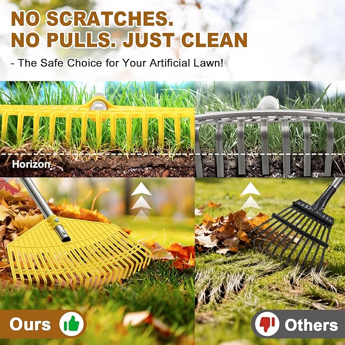 Garden Rake for Leaves - Extra Wide 16.5" Leaf Rake,Lightweight Long Handle for Women Seniors Kids Effortless Clean-Up,23 Non-Clog Flexible Tines for Lawn-Friendly,80” Adjustable Yard Plastic Rakes