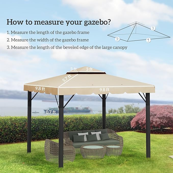 Outsunny 10' x 10' Gazebo Replacement Canopy, Gazebo Top Cover with Double Vented Roof for Outsunny 9.7' x 9.7' Frame for Garden Patio Outdoor (TOP ONLY), Beige