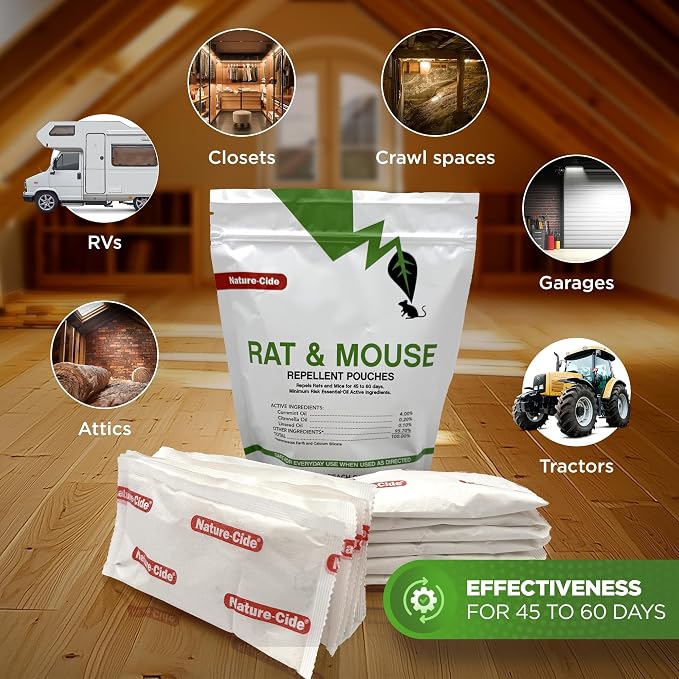 Nature-Cide Rat & Mouse Repellent Pouches, Peppermint Oil Rodent Repellent for Home, Garage, Car, RV & Shed, Mint Scent Mouse Deterrent, 12 Pouches