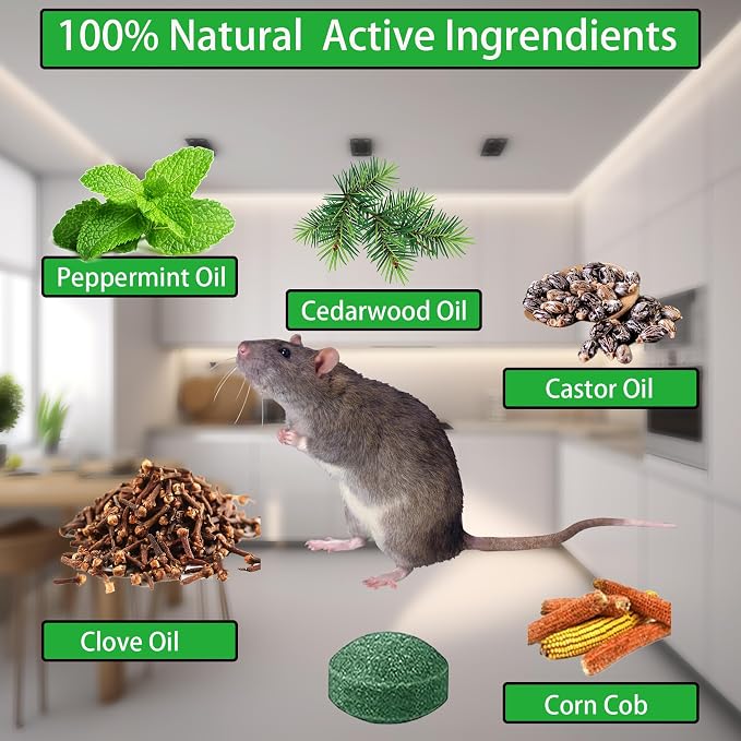 Mouse Rodent Repellent, 24 Pack Peppermint Oil Repellent Pellets, Mice Squirrel Rat & Mole Deterrent for Indoor & Outdoor, Garage,Car Engines,Attic,Storage.Safe for Kids & Pet