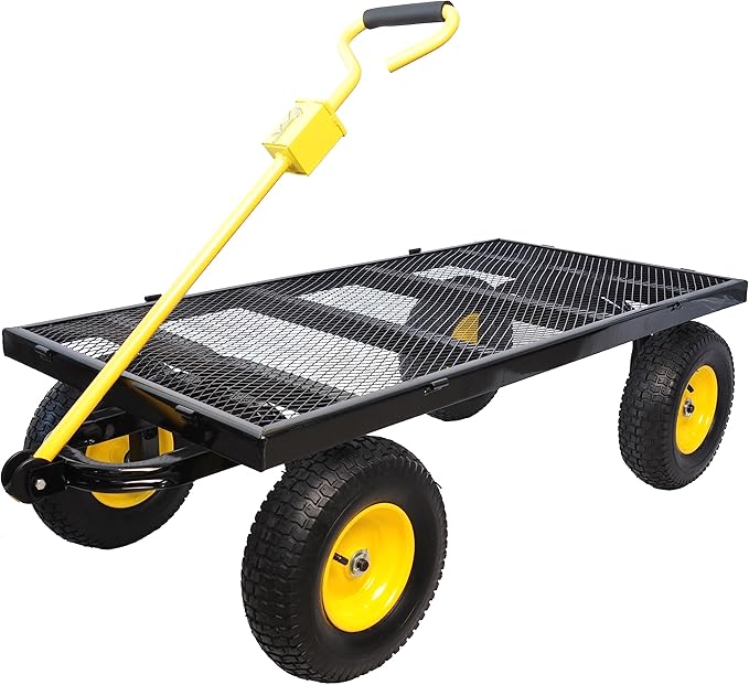 Steel Garden Cart 880 lbs Capacity Heavy Duty Garden Wagons,with Removable Steel Mesh Sides to Convert into Flatbed,Utility Metal Wagon w/ 180°Rotating Handle (Big-Pneumatic)