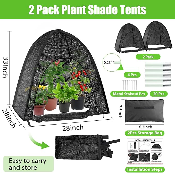 2 Pack Plant Shade Tent, Plant Shades for Outdoor Plants, UV Resisitant 80% Sunblock Shade for Plants Sun Protection, Plant Shade Cover for Flower Potted Plants (28x28x33Inch)