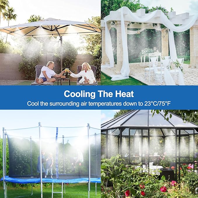 POCKET PANDA Pre-Assembled Misters for Outside Patio,Outdoor Water Misting Cooling System,50FT|15M.Backyard Mist Kit for Garden,Greenhouse,Deck,Umbrella