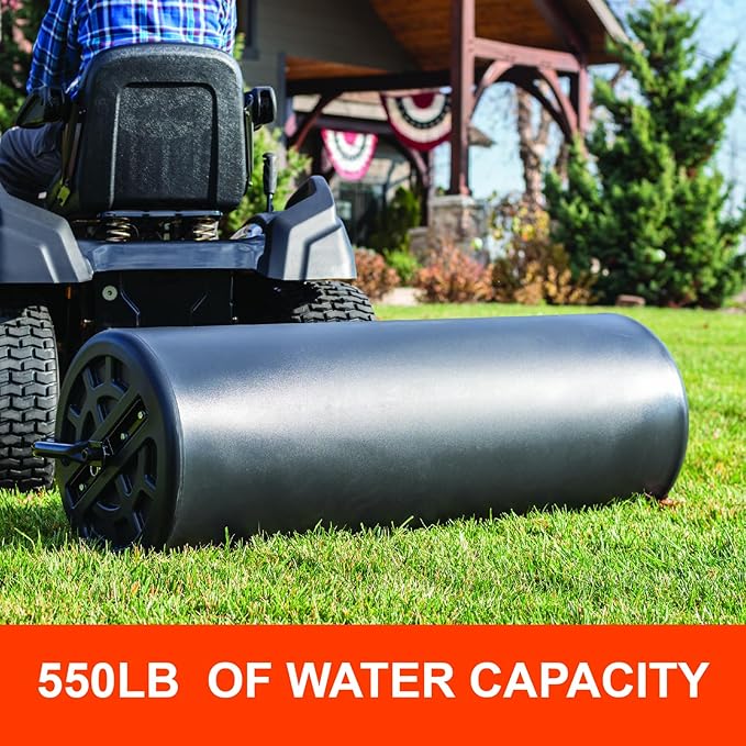Agri-Fab 45-0604 18" x 48" Tow Behind Poly Lawn Roller 550 lbs Weight with Water, Poly Drum and Steel Frame, with Plug. Designed for Lawn and Garden Tractors