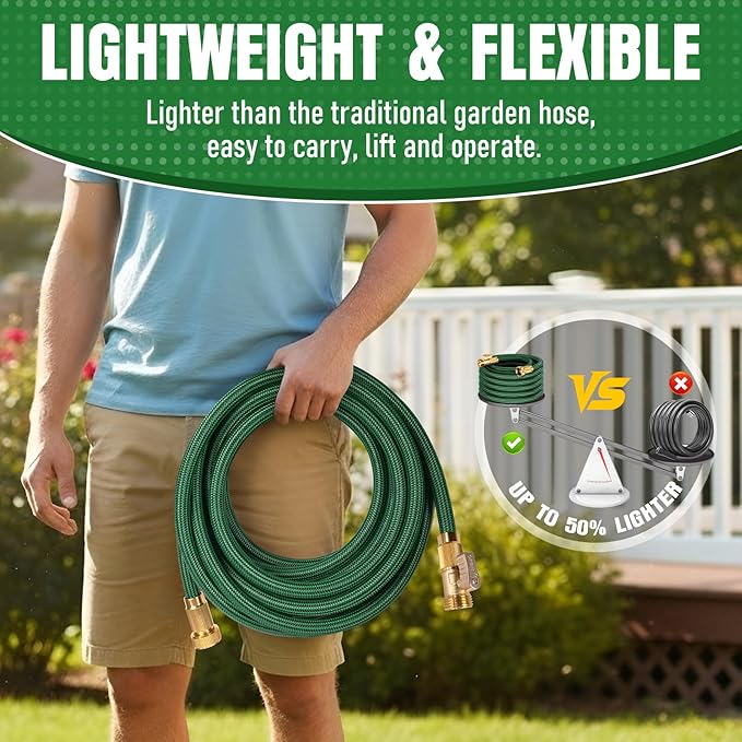 Garden Hose 75 ft x 3/4" NON-EXPANDABLE Water Hose, Flexible & Lightweight Kink Resistant Hybrid Hose, Leak-Proof Heavy Duty, Super Durable Fabric with 3/4" Solid Brass Connectorsaaa