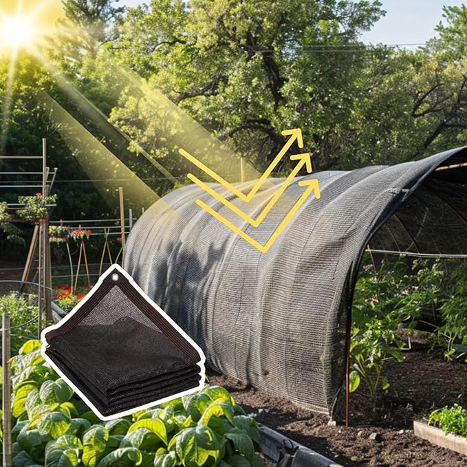 Shade Cloth with Grommets 10x10ft, 70% Sunblock Mesh Tarp & Outdoor Sun Shade for Garden Patio, Sun Shade Outdoor Cover, Plant Covers Freeze Protection for Greenhouse, Kennel, Lawn Black