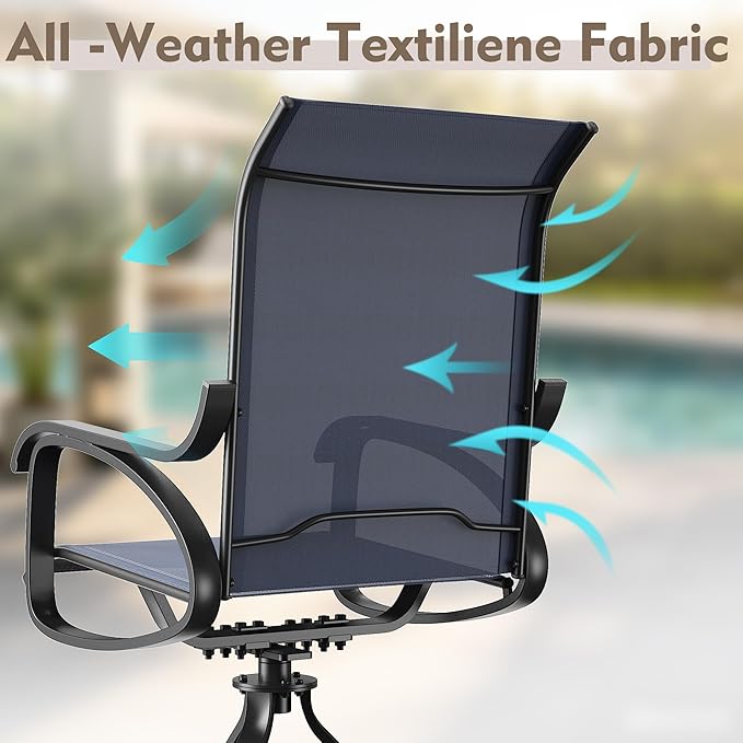 Patio Swivel Chairs Set of 2, All Weather Outdoor Rocking Chair with Textilene Breathable Back, Metal Frame, Patio Dining Chair for Backyard, Garde, Porch and Deck (2, Dark Blue)