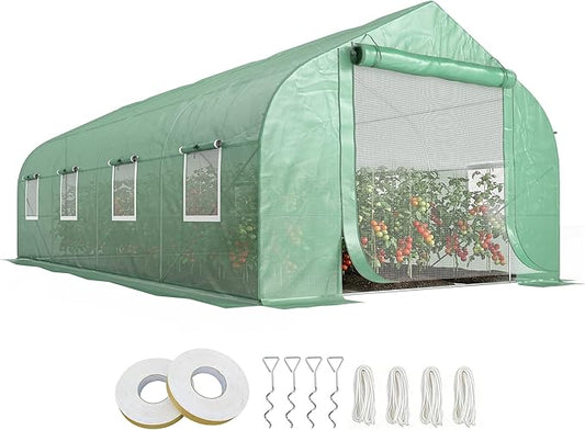 Outsunny 20' x 10' x 7' Walk-in Greenhouse, Tunnel Green House with Zippered Mesh Door and 6 Mesh Windows, Gardening Plant Hot House with Galvanized Steel Frame, Green