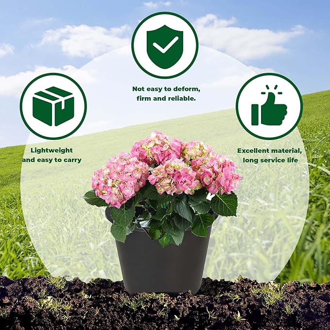 10-Pack 2 Gallon Short Black Nursery Pot Planter Grower Flower Pot Garden Seedling Planters Containers, Plastic Injection Molded Pots with Drainage Holes for Outdoor Indoor Plants