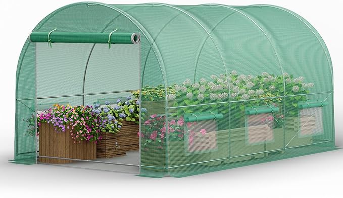 Greenhouse, 13'×8'×7' Walk-in Greenhouses for Outdoors, Large Plant Hoop Green House with 6 Ventilated Mesh Windows, Green Houses for Outside Heavy Duty with Reinforced Frame & High Strength PE Cover
