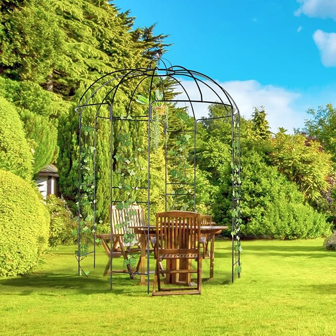 French Style Birdcage Shape Heavy Duty Gazebo,106.7''Highx 81.5''Wide,Pergola Pavilion Arch Arbor Arbour Plants Stand Rack for Wedding Outdoor Garden Lawn Backyard Patio,Climbing Vines,Roses,Black