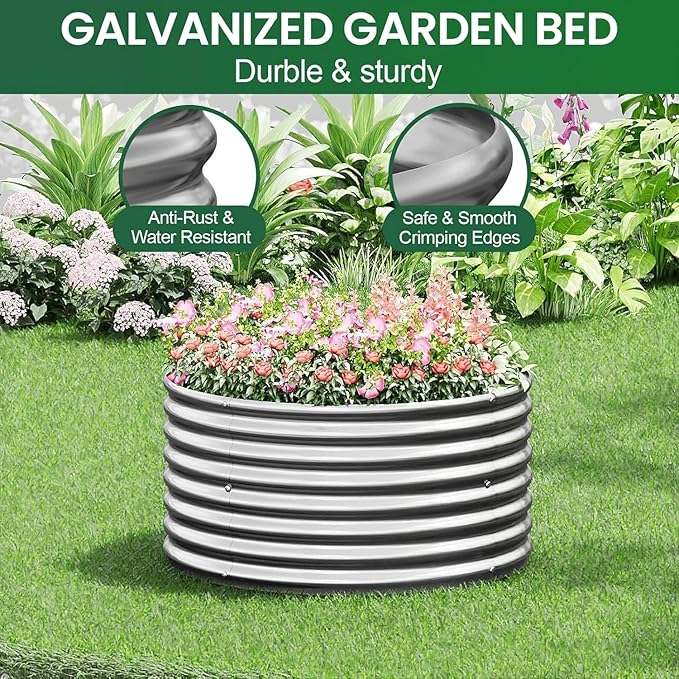 4 Pack Tall 2x2x2FT Round Corrugated Galvanized Steel Raised Garden Bed Outdoor, Metal Above Ground Garden Bed for Vegetables and Flowers, Raised Beds for Gardening