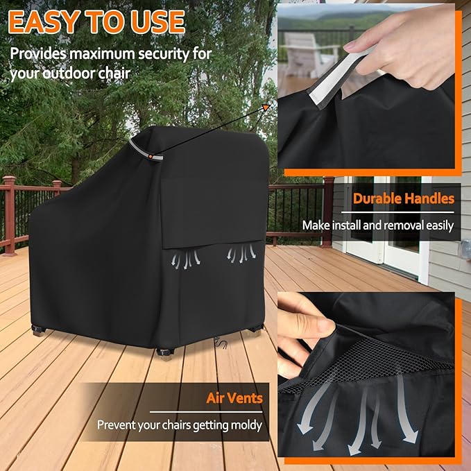 STARTWO Patio Outdoor Chair Covers 2 Pack, Outdoor Furniture Covers Waterproof adapter for Lawn Lounge Seat, Wicker, Swivel, Adirondack, Rocking Chairs, 33" Lx35" Wx38.5" H inch, Black