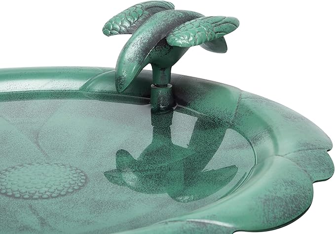 Alpine Corporation 31" Tall Outdoor Antique Flower Birdbath with Bird Decoration Yard Statue, Durable Polypropylene Construction for Patio, Deck, or Yard, Green