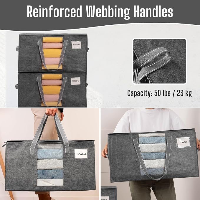 VENO Moving Bags, Wide Open Top, Clear Window, Gray, 4 Pack