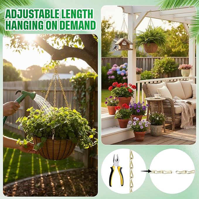 EBOOT 2 Pcs Hanging Chain for Bird Feeders, Planters, Lanterns and Ornaments(9.5 Inch,Gold)