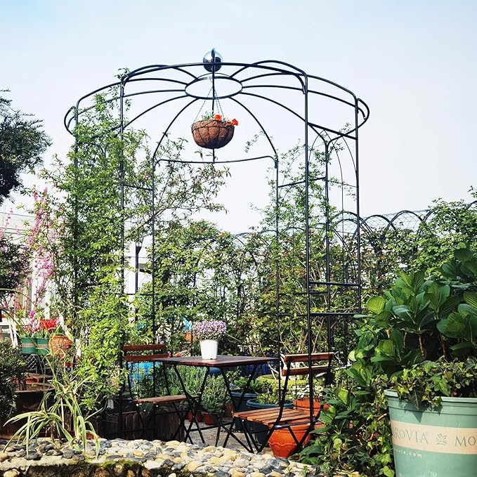 French Style Birdcage Shape Heavy Duty Gazebo,9'Highx 6‘6" Wide,Pergola Pavilion Arch Arbor Arbour Plants Stand Rack for Wedding Outdoor Garden Lawn Backyard Patio,Climbing Vines,Roses,Dark Rust