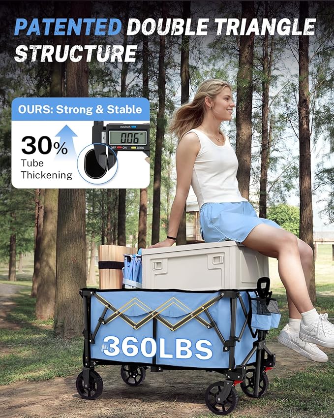 Gonex 38''L Collapsible Foldable Wagon Cart with 360lbs Weight Capacity,220L Folding Utility Garden Cart with Detachable Wheels for Grocery Sports Shopping Camping - Blue