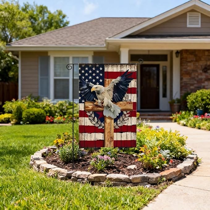 Patriotic Stars and Stripes Eagle Garden Flag 12x18 Inch Double Sided Outside, USA 4th of July Memorial Day Independence Day Yard Outdoor Decoration for All Seasons