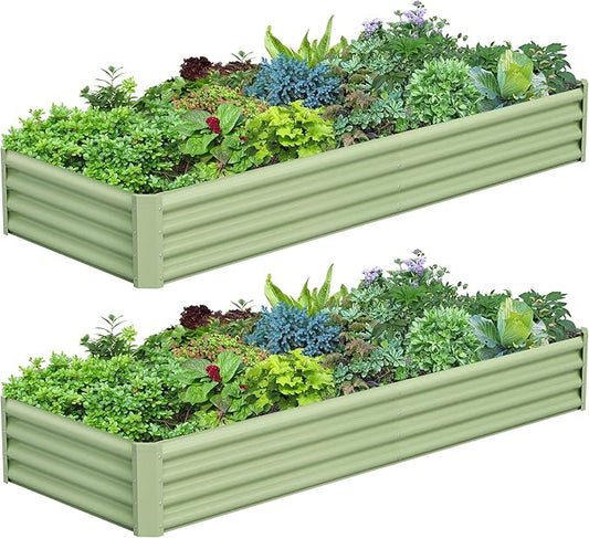 2PCS 8x2x1FT Galvanized Raised Garden Bed, Galvanized Planter Raised Garden Boxes Outdoor, Large Metal Raised Garden Beds for Vegetables-Green