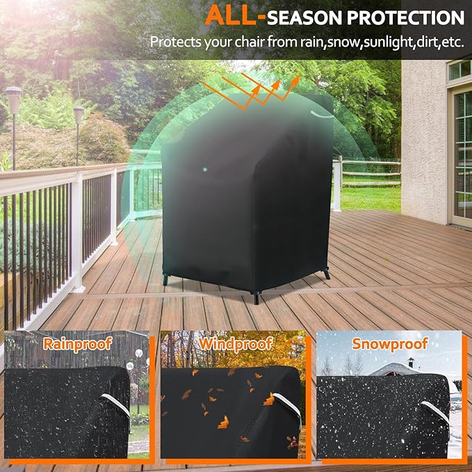 STARTWO Stackable Patio Outdoor Chair Covers,Waterproof Heavy Duty Lawn Furniture Cover for 4-6 Stacking Dining Chairs, 28"Wx36"Dx47"H,Black