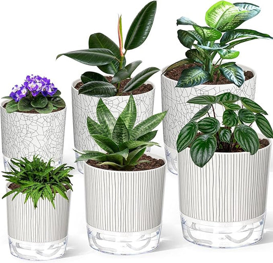 Self Watering Pots for Indoor Plants, 4/5.5/6.3 Inch Plant Pots Indoor Outdoor with Drainage Holes, Deep Reservoir, Plastic Self Watering Flower Pots