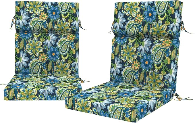 DYTXIII Outdoor High Back Chair Cushions Set of 2, 44"x22" Water Repellent Patio Seat Cushions with Elastic Sponge, All Weather Chair Pads for Rocking, Dining Chairs, Patio Furniture - Flower Child