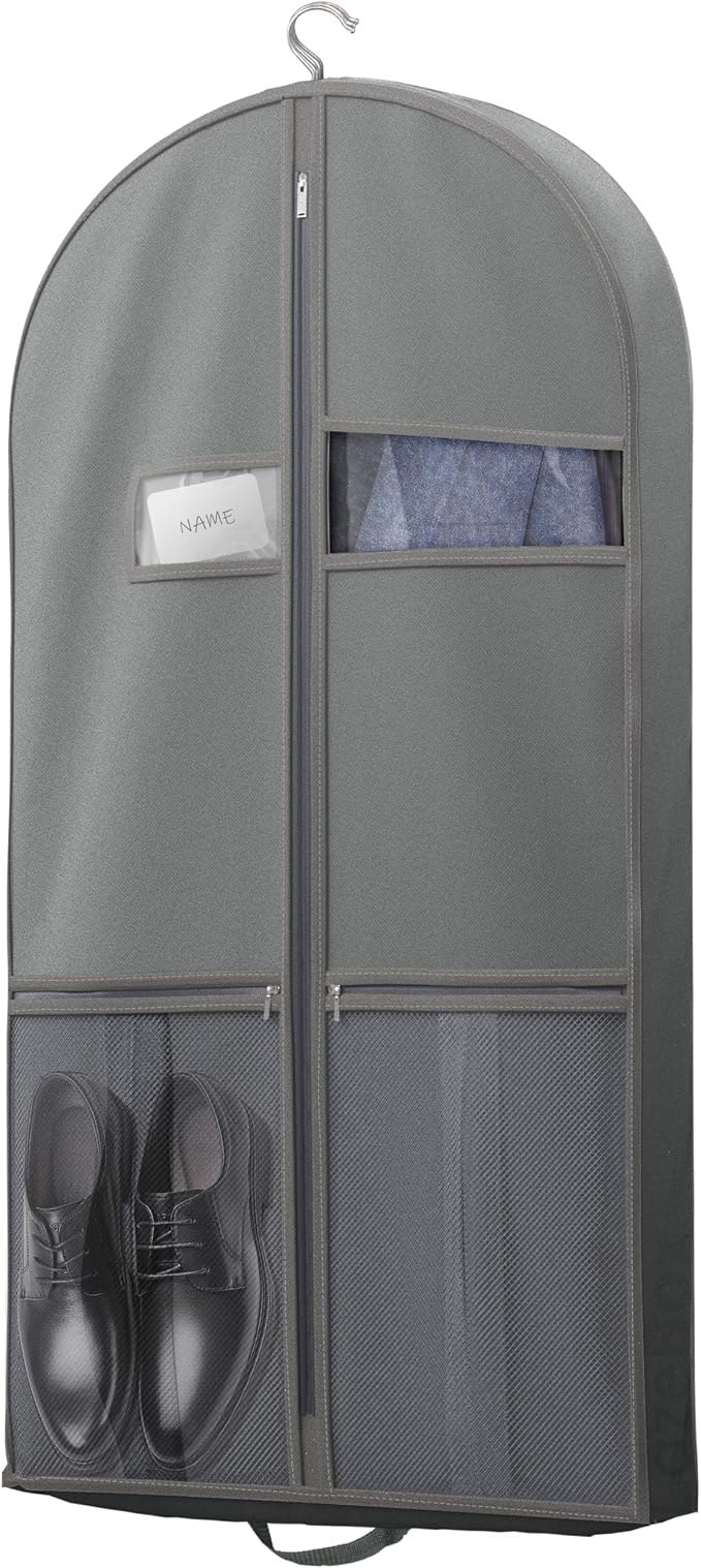 Lazebox 43" Travel Garment Bag with Accessories Zipper Pocket, Heavy Duty Suit Bag for Suits, Tuxedos, Dresses, Coats, Grey, 1 pack