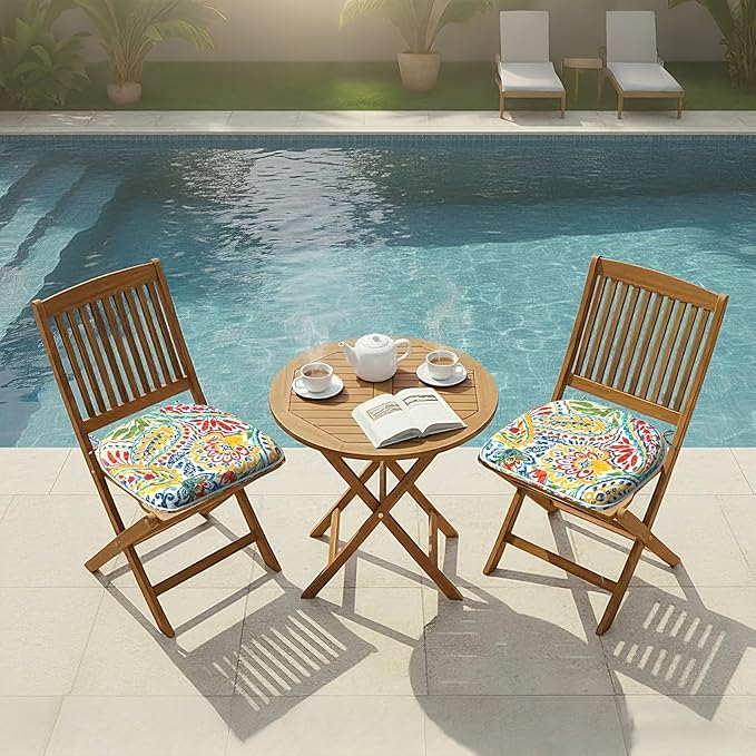 DYTXIII Set of 2 Outdoor Chair Cushions with Ties,Water Repellent Patio Chair Pads 17"x 16" for Outdoor Furniture,Round Corner Seat Cushions for Garden Yard Kitchen Paisley Multi