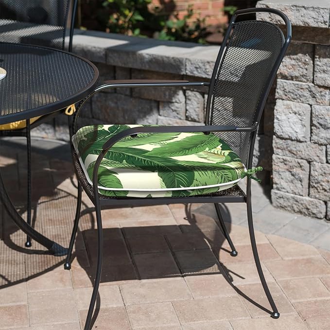 Outdoor Chair Cushions Set of 4, Water Resistant Patio Chair Pads with Ties, Seat Cushions for Home Garden Furniture Decoration, 16"x17", Swaying Palms Green
