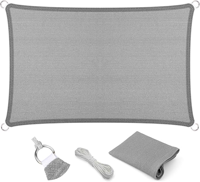 Eden's Decor Straight Flat-Edged Sun Shade Sail Rectangular 10' x 21' Grey UV-Blocking Outdoor Canopy Fabric Cloth Awning for Pergola Patio Garden Backyard Custom Size