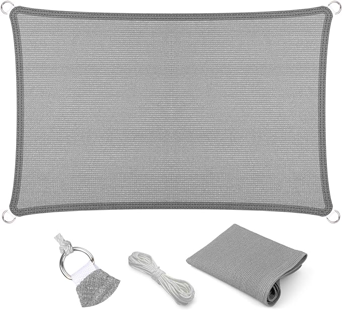 Eden's Decor Straight Flat-Edged Sun Shade Sail Rectangular 8' x 19' Grey UV-Blocking Outdoor Canopy Fabric Cloth Awning for Pergola Patio Garden Backyard Custom Size