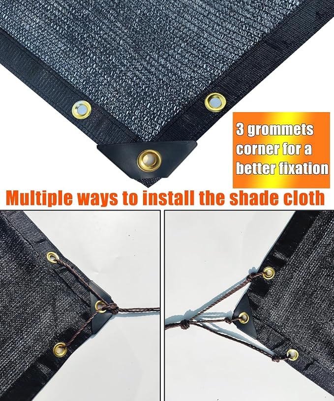 E.share 70% Black Sun Shade Cloth 20FT x 20FT, Outdoor Shade Netting with Grommets, UV Sunblock Fabric for Garden, Greenhouse, Pergola, Patio, Porch & Chicken Coop