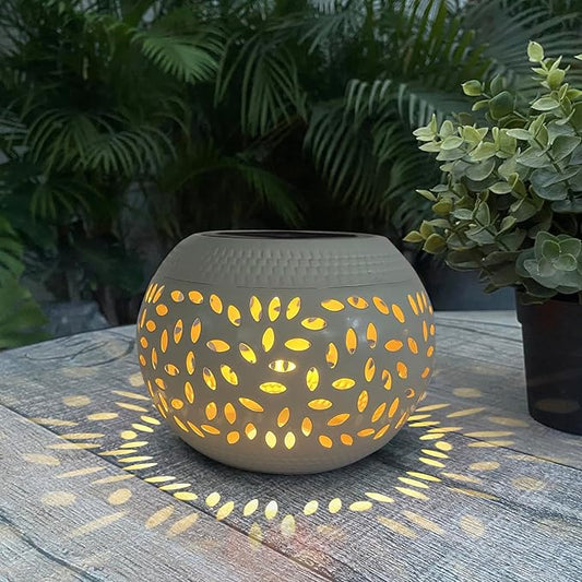Solar Lanterns Waterproof Outdoor Decor - 1 Pack White Hollow Out Metal Solar Lights - Unique Gifts for Women Mom Wife - Outside Garden Yard Porch Indoor Tabletop Retro Decorations
