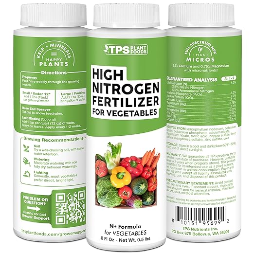 High Nitrogen Fertilizer for Vegetables – Liquid Plant Food for Vigorous Leafy Growth, Strong Stems & Higher Garden Productivity, 1 Gallon