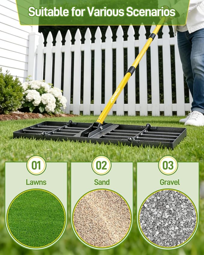 Joyhalo Lawn Leveling Rake, 36 Inch Yard Lawn Leveling for Soil with 78" Adjustable Steel Handle, Heavy Duty Effort Saving Landscape Lawn Leveler for Yard Garden Golf Course Soil Sand Dirt Grass