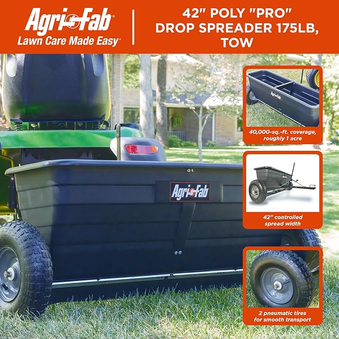 Agri-Fab 45-0288 175 lb. Tow-Behind Lawn & Garden Drop Spreader for Seed,Fertilizer, Salt, Ice Melt; Designed to Pull Behind Lawn & Garden Tractors