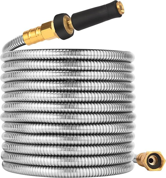 Rosy Earth Metal Garden Hose 200 FT - 304 Stainless Steel Water Hose 200 FT - Expandable Short Flexible Garden Hose,no Kink Explosion, no Bite