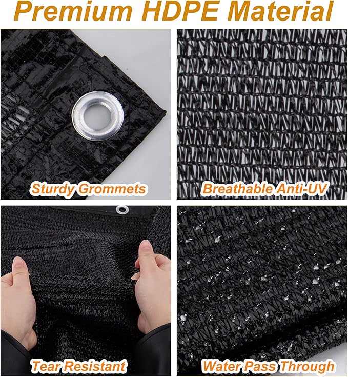 SPORTYOUTH 70% Shade Cloth for Patio, 6x20 ft Mesh Tarp with Grommets, UV Resistant Black Sunblock Sun Shade Netting Cover for Garden, Greenhouse, Chicken Coop, Pergola, RV, Canopy, Barn Kennel