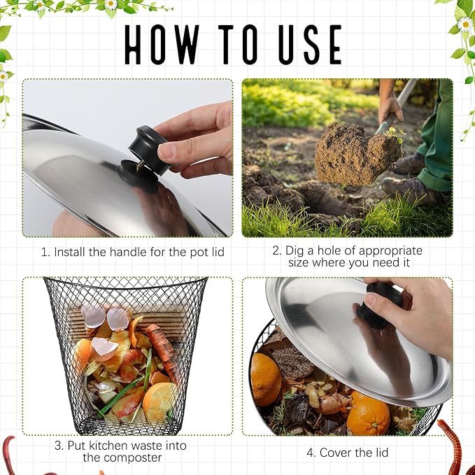 MorningRo 8 Pcs Inground Worm Composter with Lids 8.1 x 8.1 x 5.9 Inch Farm Worm Compost Bin Outdoor for Recycling Kitchen Food Waste to Raised Garden Beds