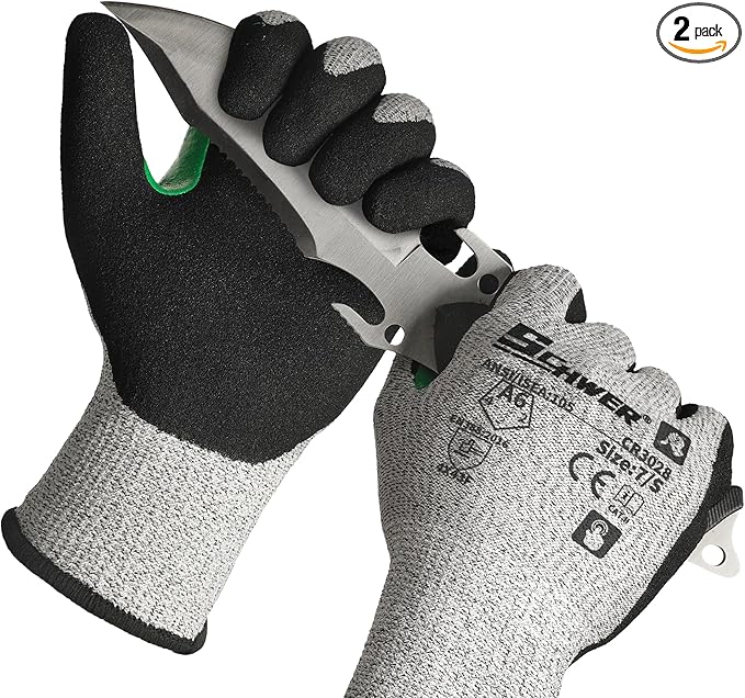 Schwer 2 Pairs Cut Resistant Work Gloves ANSI A6 Cut Proof Glove CR3028, with Reinforced Thumb, Touchscreen Working Gloves for Men and Women Used for Woodworking, Glass Cutting, Construction, S