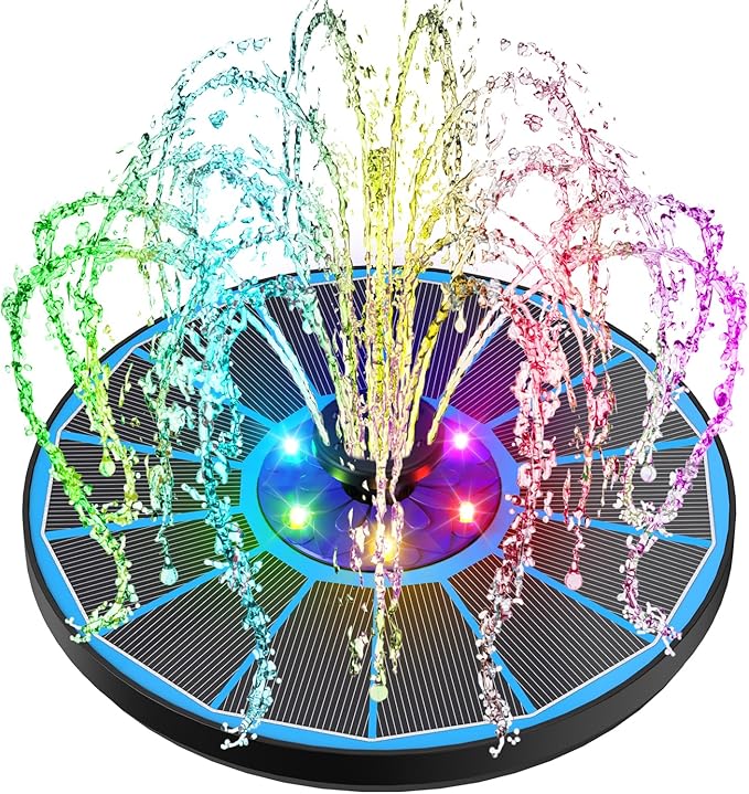 SZMP Solar Fountain Pump 3.5W Bird Bath Fountains with Blue Flower Upgraded Glass Panel, 7 Nozzle & 4 Fixer, Solar Powered Water Fountain for Garden, Pond, Outdoor (Colorful)