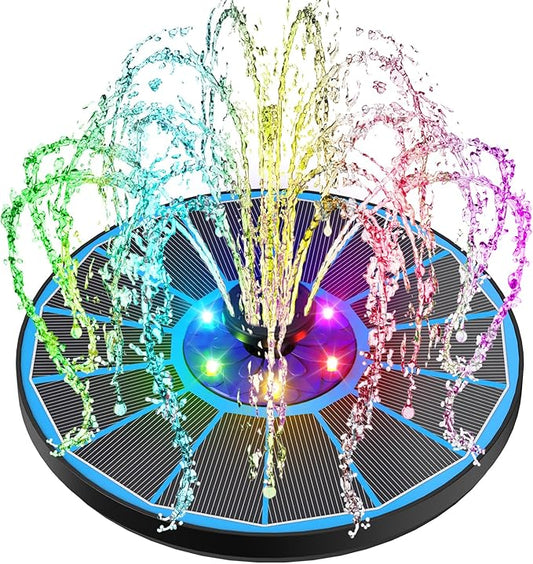 SZMP Solar Fountain Pump 3.5W Bird Bath Fountains with Blue Flower Upgraded Glass Panel, 7 Nozzle & 4 Fixer, Solar Powered Water Fountain for Garden, Pond, Outdoor (Colorful)