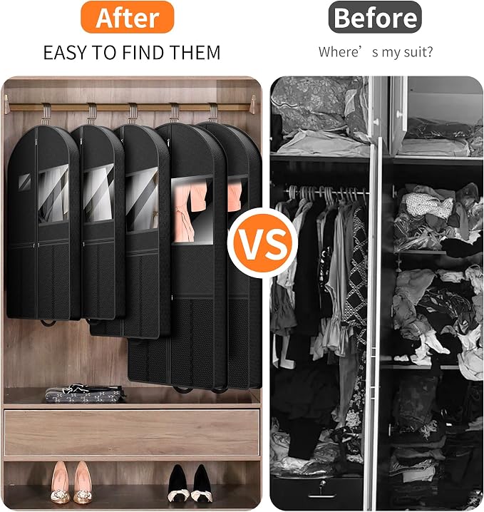 Garment Bag Travel Suit Storage: 63 Inch 3 Packs Fabric Breathable Zippered - Clothes Covers Carry Shoe Pockets Lightweight - Women Travel Wardrobe Protector Hanging Up Multiple