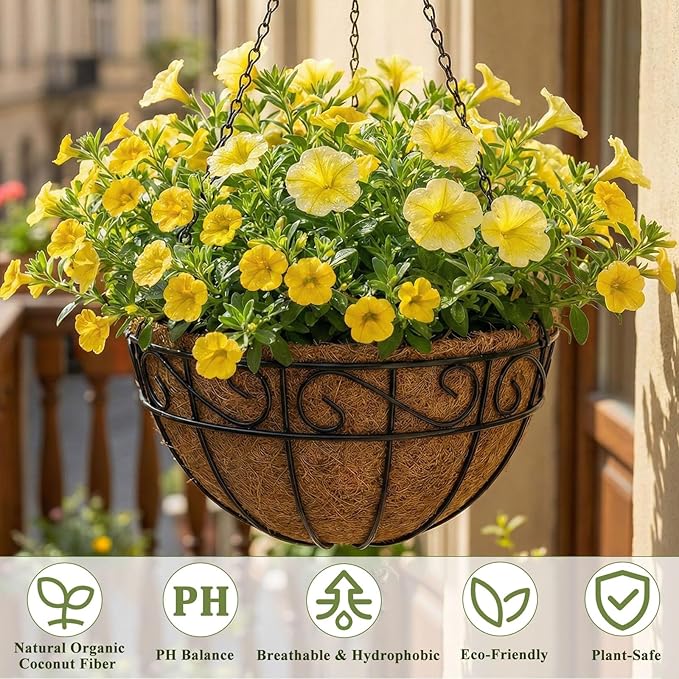 3 Pack Hanging Baskets for Plants Outdoor 12 Inch Metal Hanging Planters with Coco Coir Liner, Round Hanging Flower Basket for Home Garden Patio Balcony Porch