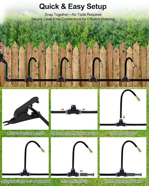100FT Drip Irrigation System, 5/16" Hose Solves Dry End, 360° Adjustable Copper Nozzles Garden Watering System, Automatic Misting Irrigation Kit for Greenhouse, Yard, Lawn, Plants