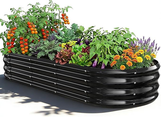Oval Raised Garden Bed, 5 x 2 x 1FT, Galvanized Steel Planter Box with Wave-Shaped Metal Panels Painted for Outdoor Flower,Tree,Herb & Vegetable Garden (Black, 60X24X12 inches)