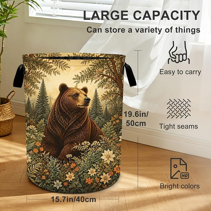 Animal Laundry Basket Collapsible Oxford Laundry Hamper Clothes Storage Bin with Handles for Bedroom Bathroom Laundry Room 19.6 x 15.7 Inches