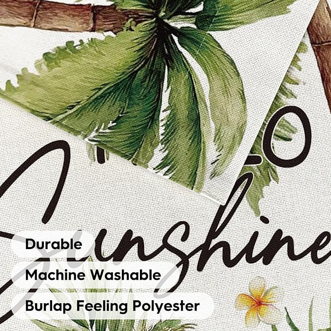 AVOIN colorlife Summer Tropical Palm Tree Garden Flag 12x18 Inch Double Sided Outside, Hello Sunshine Seasonal Burlap Yard Outdoor Decoration