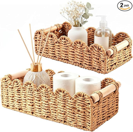 Paper Rope Storage Basket Set of 2, Toilet Paper Basket for Bathroom